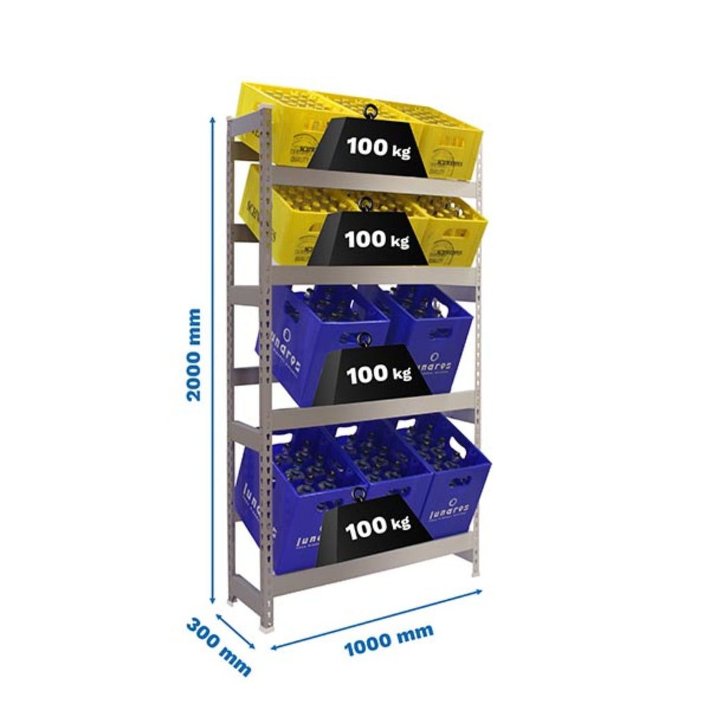 Simonrack Getränkekistenregal SIMONBOTTLE 4 8425437119545 silber 100,0 x 30,0 x 200,0 cm