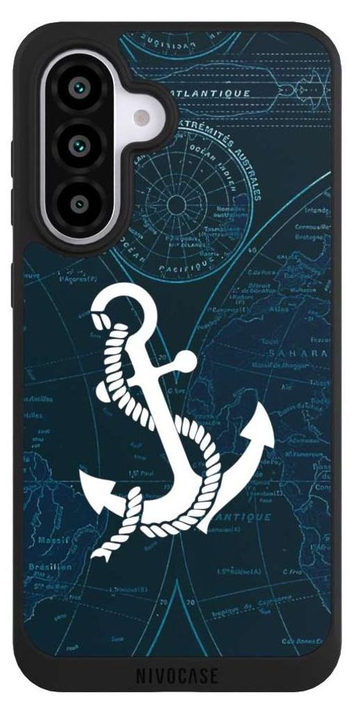 NIVOCASE Handyhülle für Samsung Galaxy A56 5G Hülle NIVOpure Case Schwarz Anker Landkarte Segeln