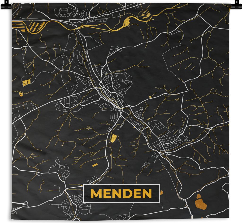 MuchoWow Wandteppich Wandbehang Stadtplan - Karte - Menden - Gold - Deutschland - Karte 60x60 cm Tapisserie Dekoration Wandtuch - Dekorationen - ...