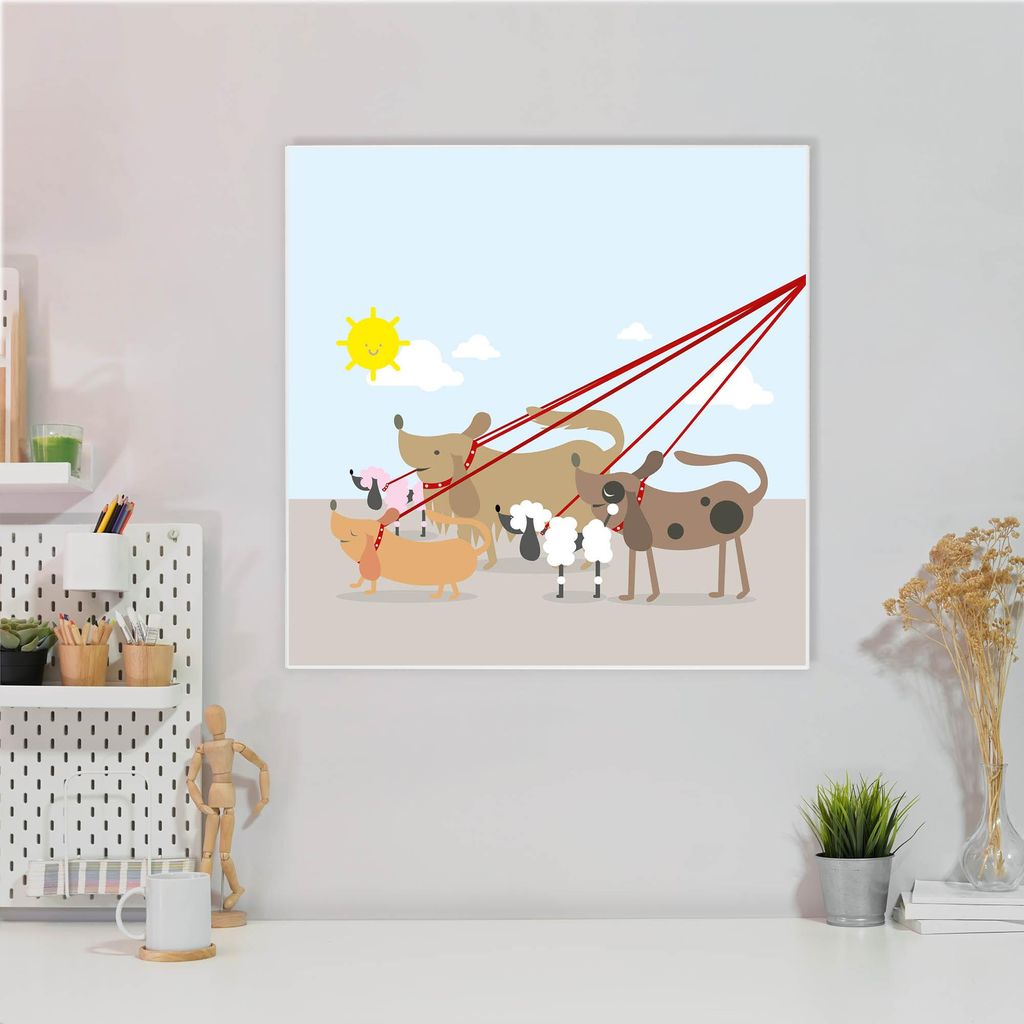 Design Stahlmagnettafel Quadratisch 50x50cm Gassi Gehen