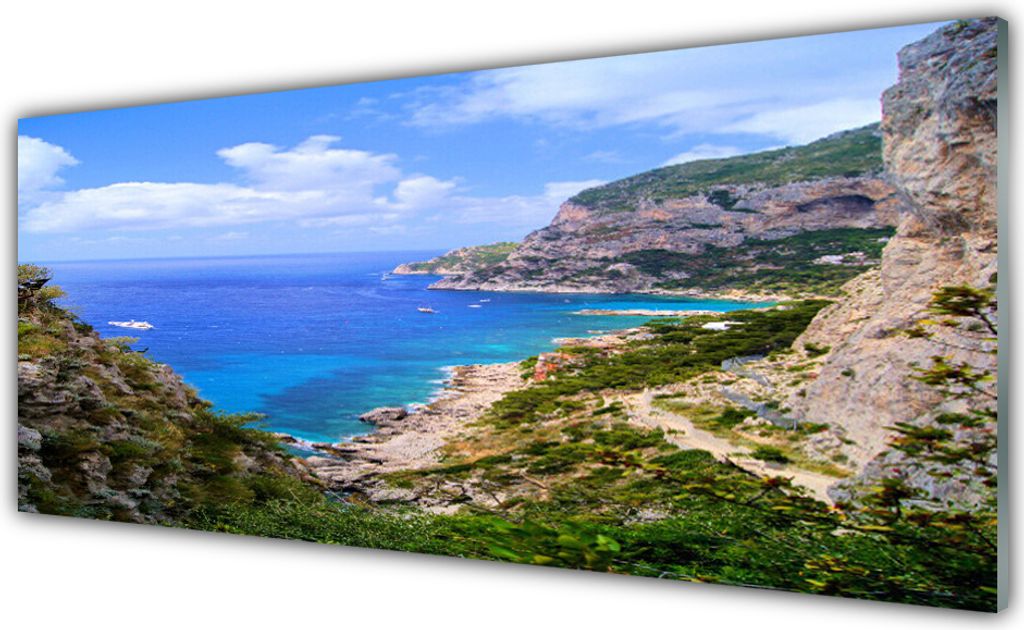 Glasbilder 125x50 Wandbild Druck auf Glas Meer Strand Gebirge Landschaft