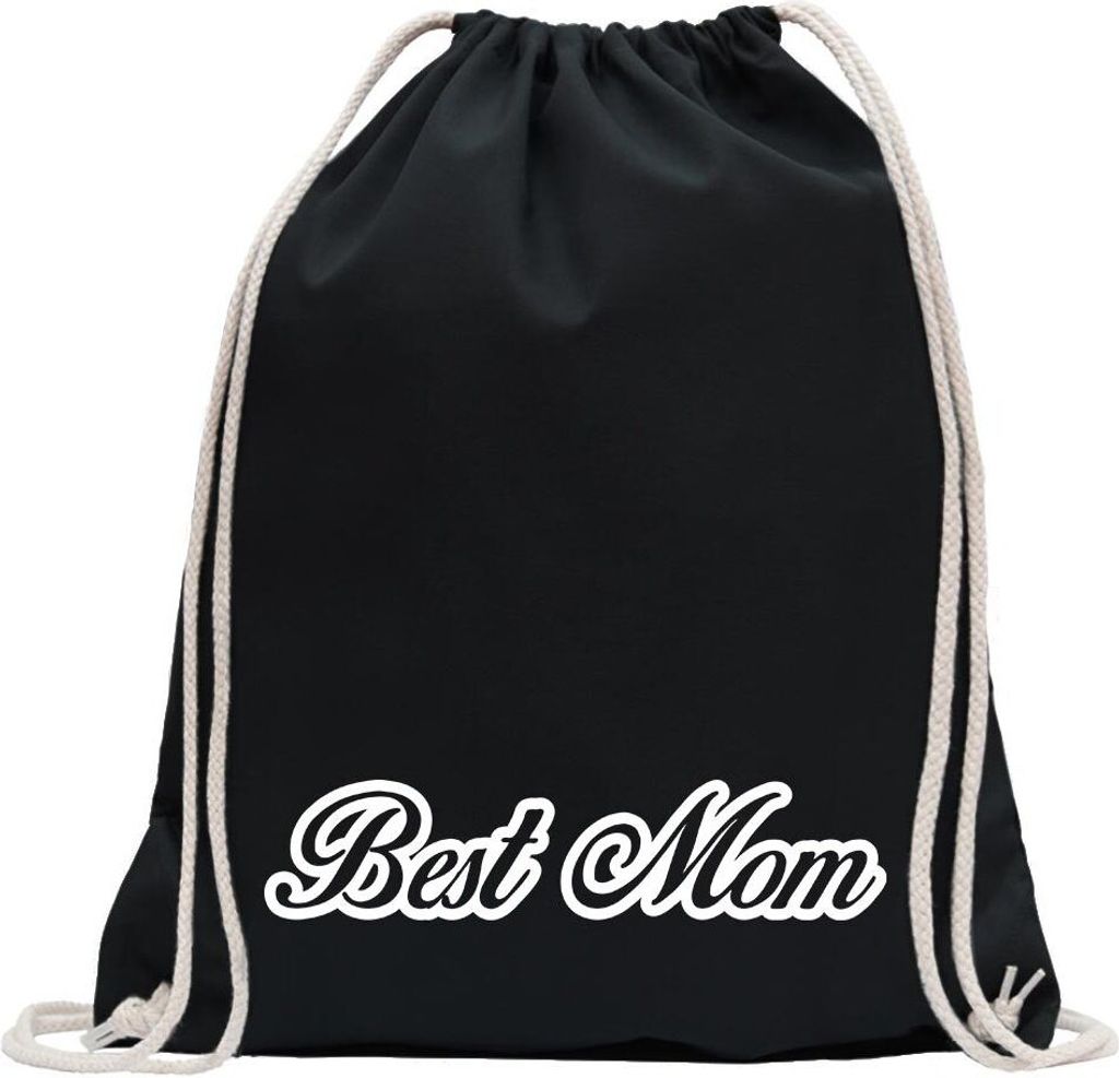 Kiwistar - Turnbeutel - schwarz - Best Mom Mutter Familie - Fun Rucksack Sport Beutel Gymsack Baumwolle mit Ziehgurt