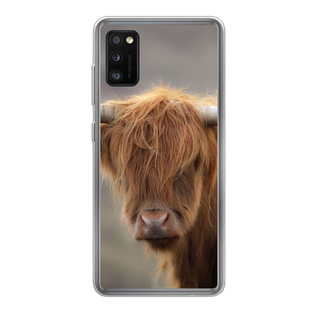 MuchoWow Handyhülle Schutzhülle Hülle für Samsung Galaxy A41 Schottischer Highlander - Hörner - Haare Silikon Softcase Handy Hülle - Mobilt...