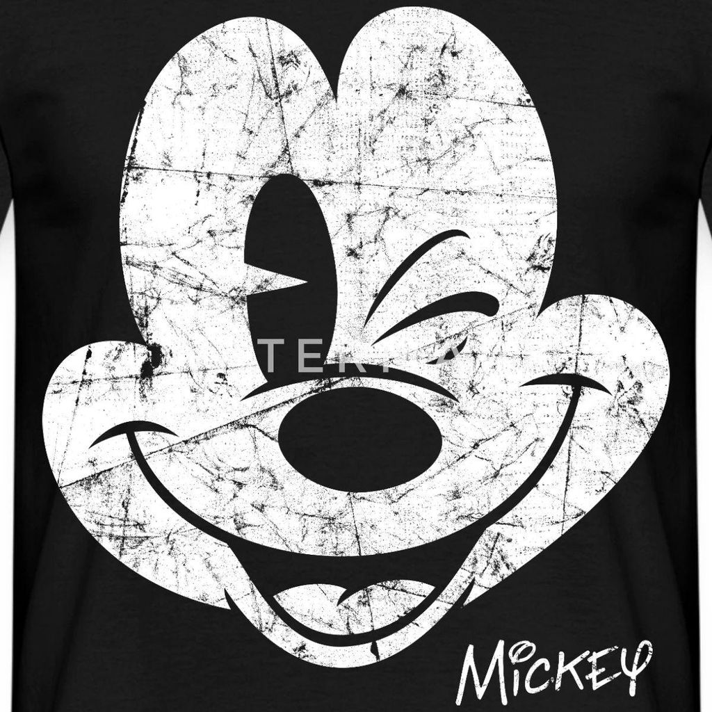 Mickey & Minnie Retro Mickey Mouse Zwinkernd Männer T-Shirt, 4XL, Schwarz