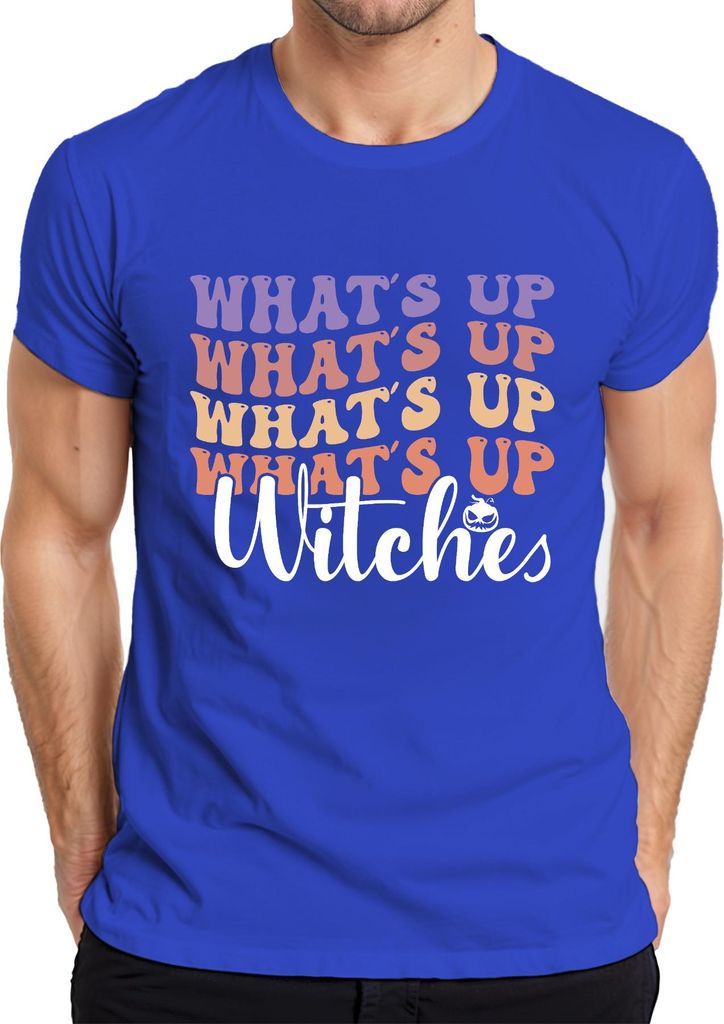 Whats up Witches Halloween Hexen Lustig Retro Kürbis Geschenk Herren T-Shirt, Blau, L