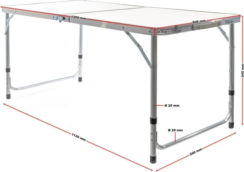 Table aluminium réglable 120 cm pliante avec plateau MDF robuste - 8