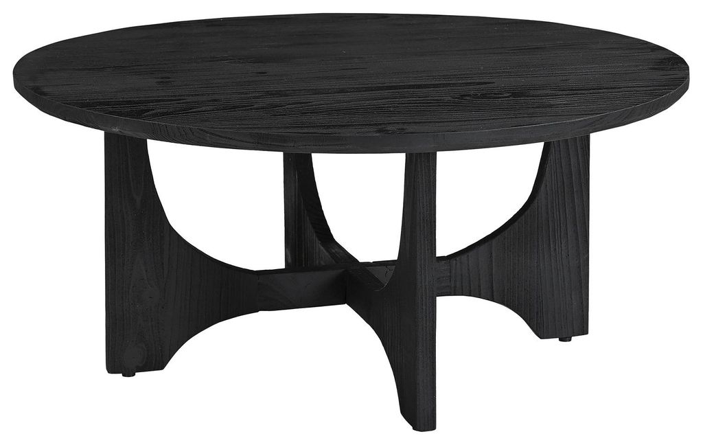 home24 Massiver Couchtisch - rund - Pinie Schwarz