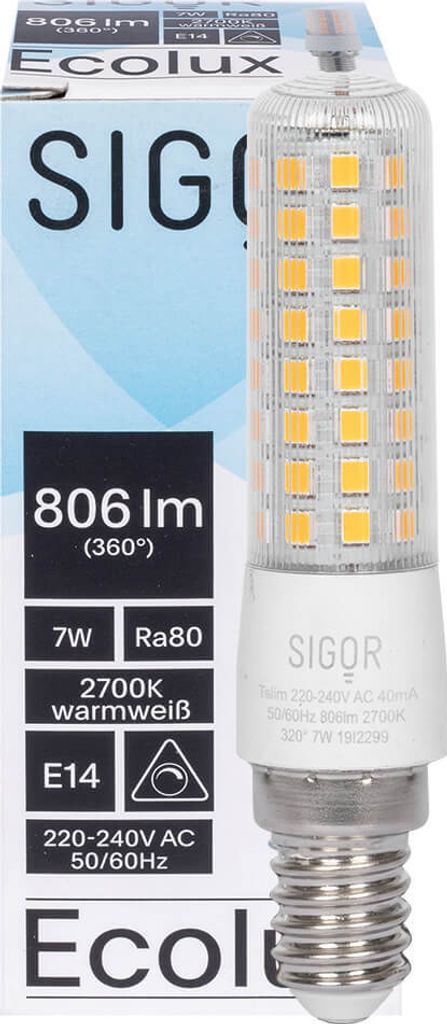 SIGOR 7W Röhrenlampe klar E14 806 lm 2700K dimmbar LED Lampe T25