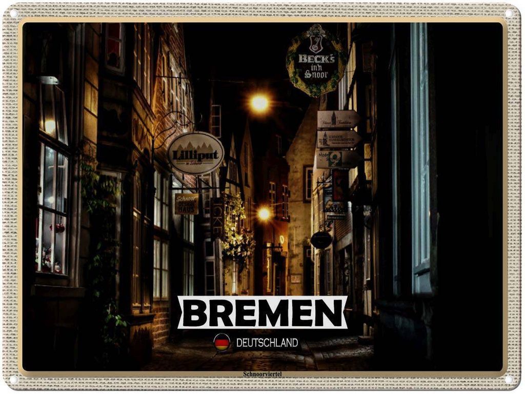 vianmo Blechschild 30x40 cm Bremen Deutschland Schnoorviertel Bildmotiv Reisemotiv Abenteuer Reisen