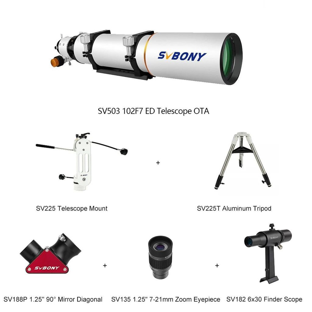 Svbony SV503 ED Teleskop-Refraktor-Set, 102F7 Achromatischer Refraktor, Extra Low Dispersion, für Astrofotografie, Visualisierung, Planetenbeobach...