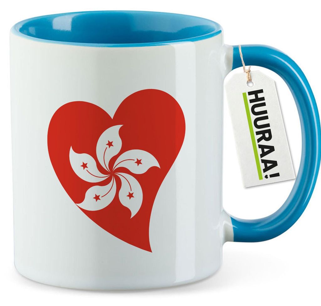 Huuraa Kaffeetasse Hongkong Flagge Herz 330ml Blau Keramik Kaffeebecher Geschenkidee