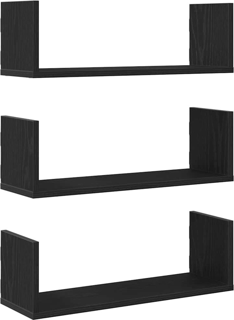 Wandregale 3 Stk. Schwarz Eichen-Optik 58x18x18cm Holzwerkstoff