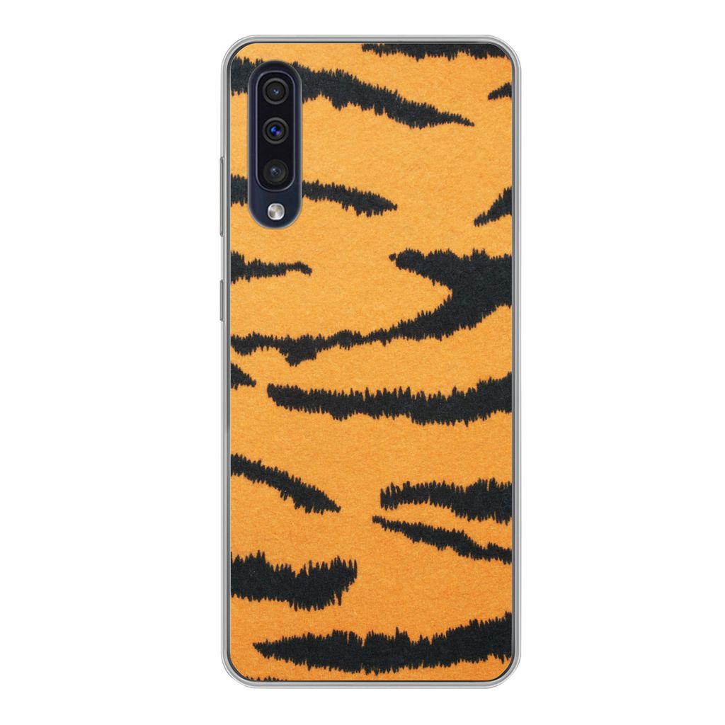 MuchoWow Handyhülle Schutzhülle Hülle für Samsung Galaxy A50 Tigerdruck - Braun - Orange Silikon Softcase Handy Hülle - Mobiltelefonhülle
