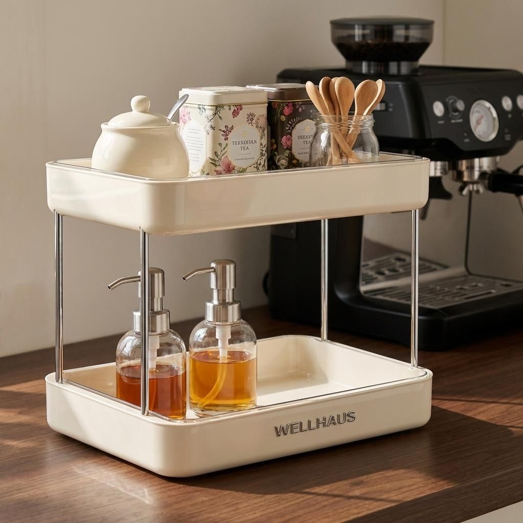 WELLHAUS 2 Etagen Küchen Organizer Beige Regal Ablage