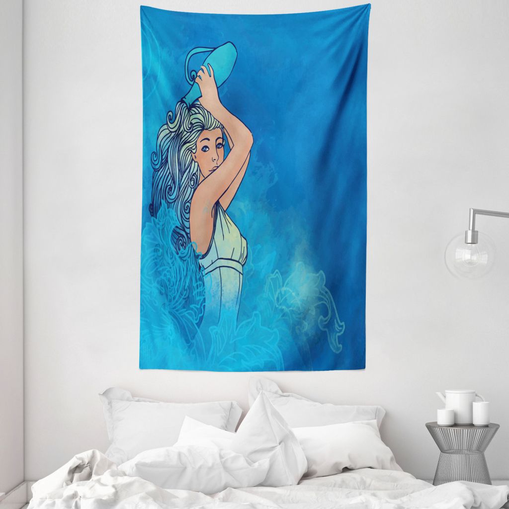 ABAKUHAUS Sternzeichen Wassermann Wandteppich und Tagesdecke, Frauen-Dame Kunst aus Weiches Mikrofaser Stoff Waschbar ohne Verblassen Digitaldruck,...