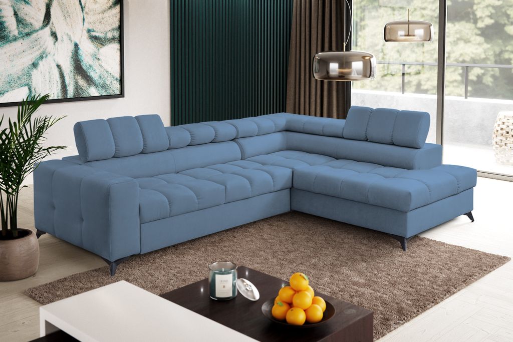 FurMeb24 - Ecksofa AMBER - RECHTE SEITE , Sofa mit Bettk€sten und Schlaffunktion - VENA 06