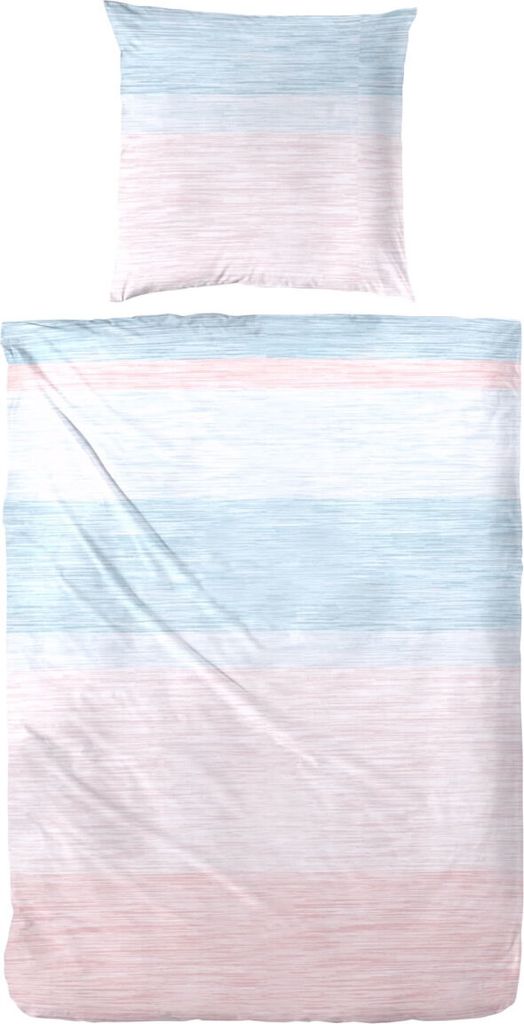 Mako-Satin Bettwäsche 200x200 + 2x80x80 cm 243178-045 gestreift blau rosa weiß