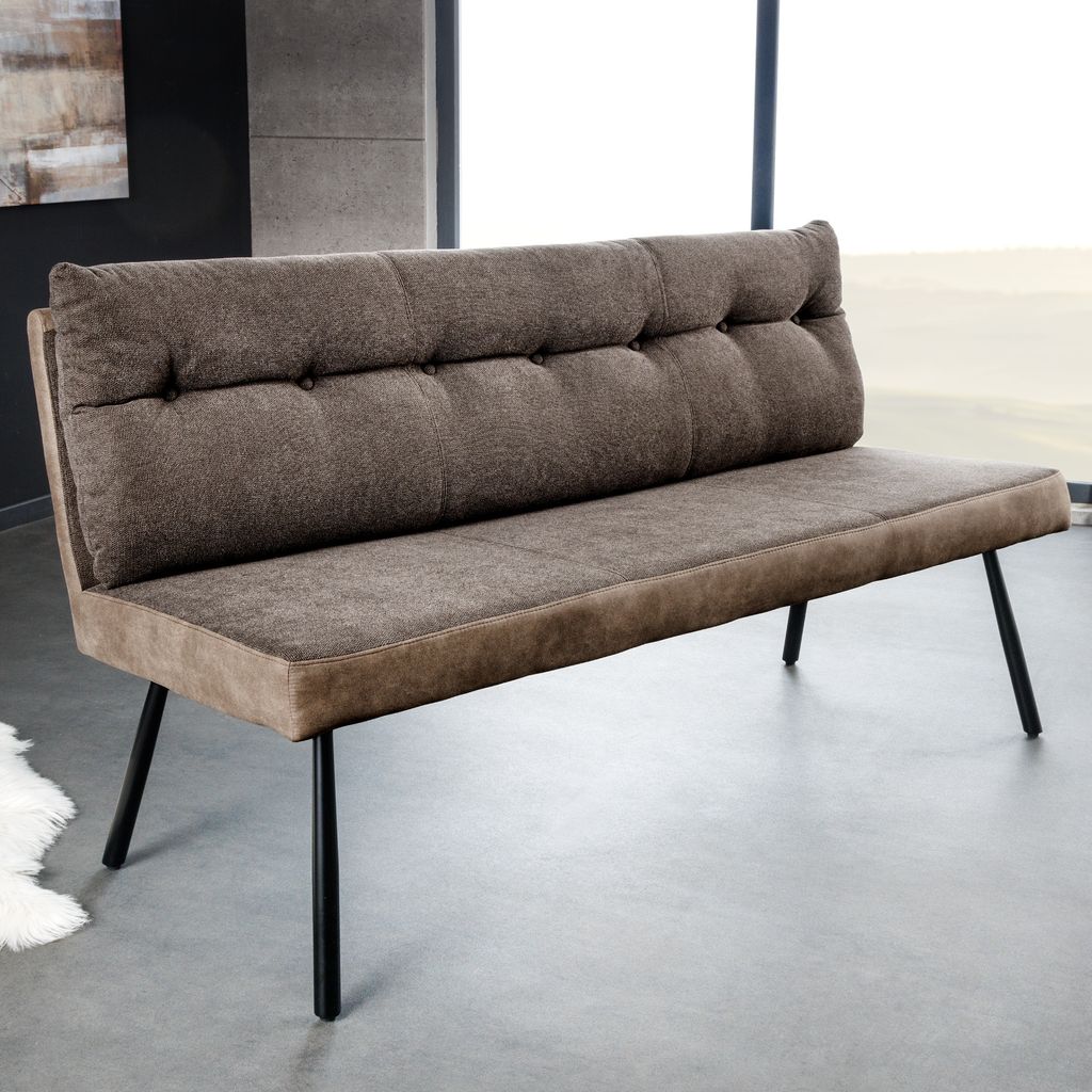 riess-ambiente Moderne Sitzbank BIG GEORGE 160cm taupe Flachgewebe Federkern schwarz Polsterbank Bank