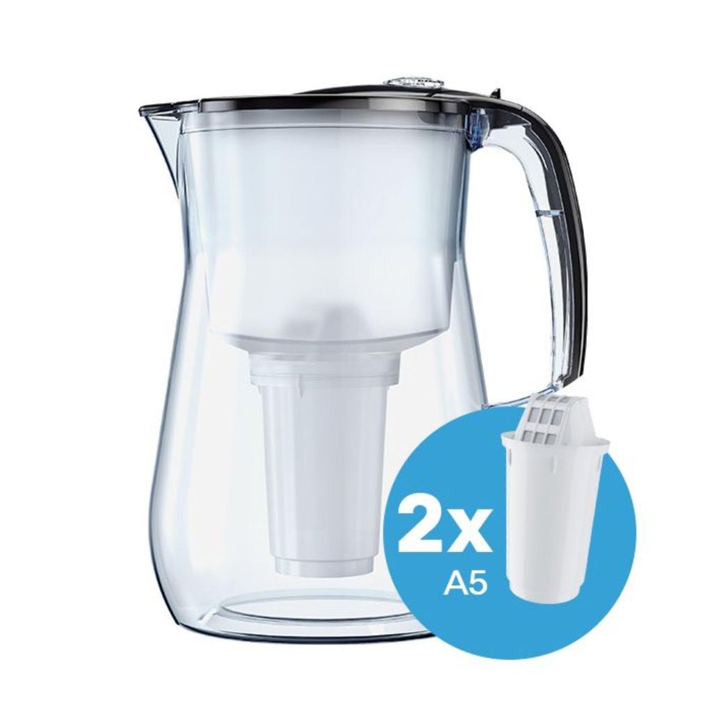 Tischwasserfilter AQUAPHOR Provence mit 2 x A5 Filterkartusche schwarz Trinkwasserfilter mit 4,2 Liter Fassungsvermögen