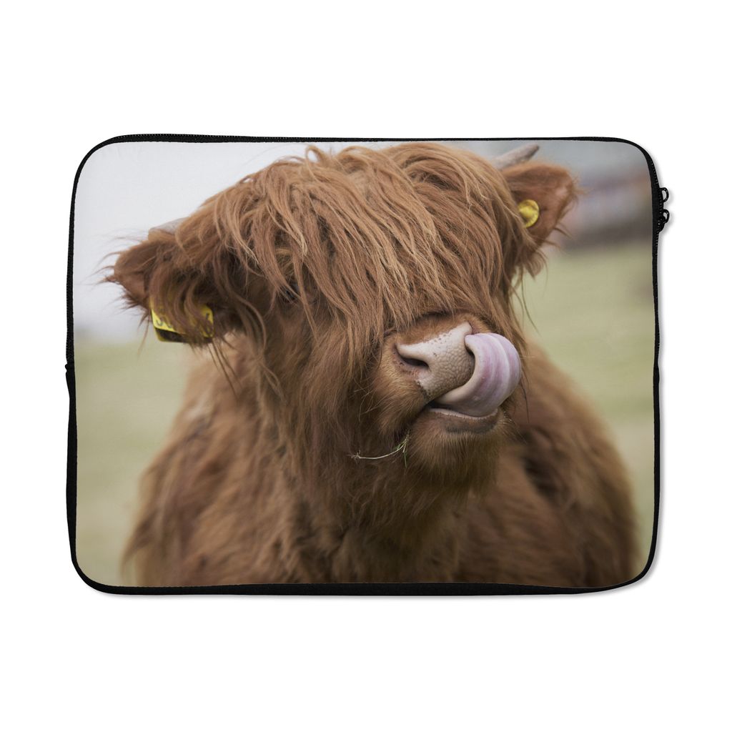 MuchoWow Laptop Hülle 17 Zoll Laptoptasche Schottischer Highlander - Braun - Kuh - Zipper - Schutzabdeckung