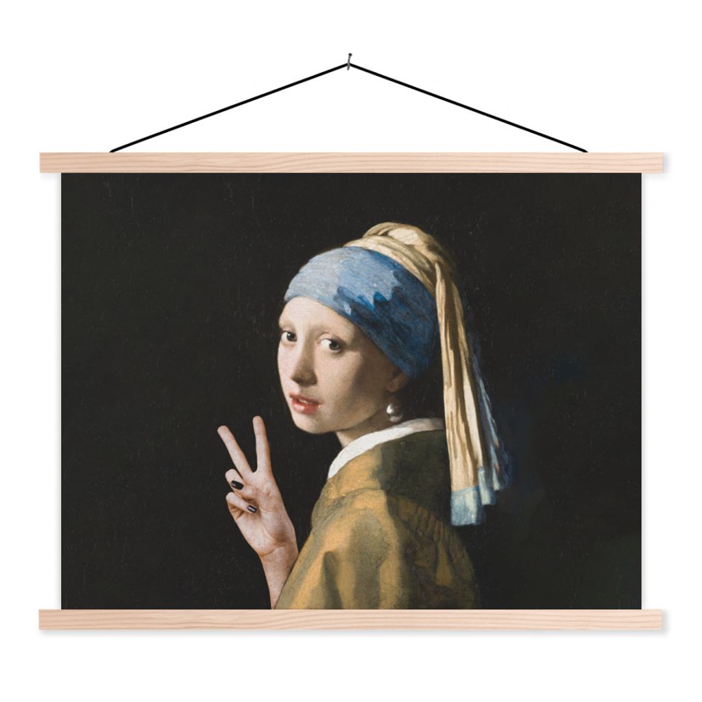 MuchoWow Textilposter Das Mädchen mit dem Perlenohrring - Vermeer - Frieden 40x30 cm mit holzfarbenen Rahmen - Bilder