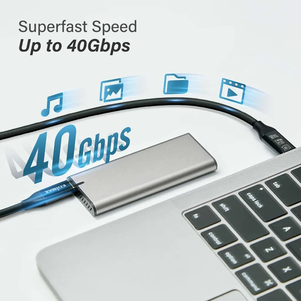 Câble USB4 2m EDIMAX 40Gbps : Solution Charge Rapide & Vidéo 5K TB3