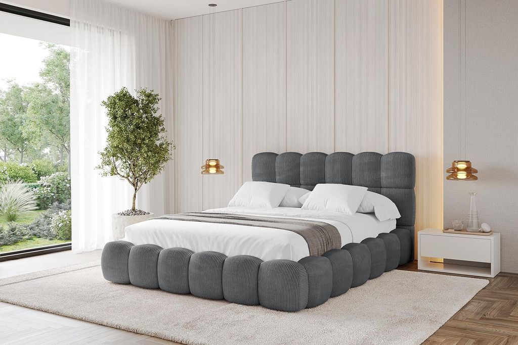 ALTDECOR Polsterbett mit Bettkasten und Lattenrost, Bett mit Kopfteil, Boxbett ohne Matratze, Doppelbett mit Stauraum - LEYA 140x200 Dunkelgrau