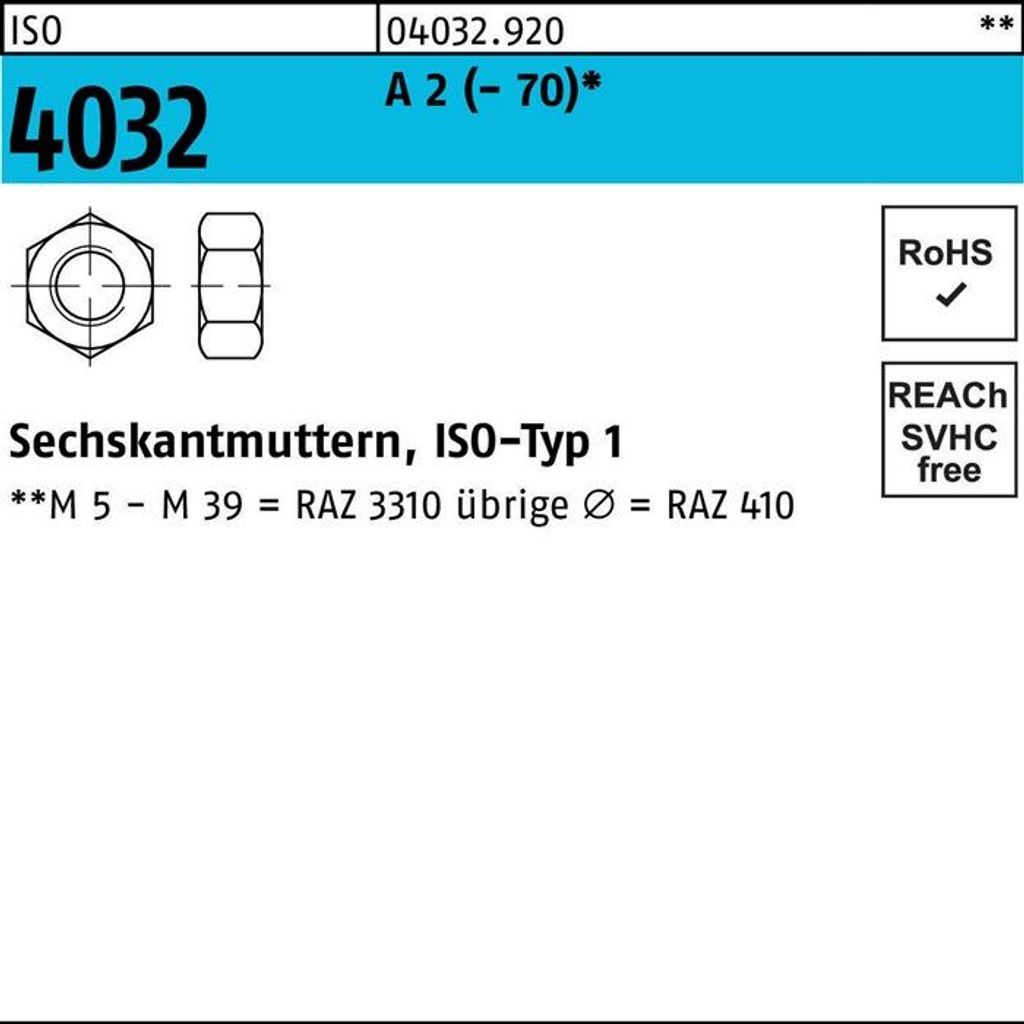 Sechskantmutter ISO 4032 M 2 A 1
