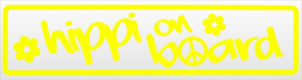 Kiwistar Hippi on Board Magnetschild Schild magnetisch - 30cm Neongelb - Magnetfolie für Auto PKW Kfz