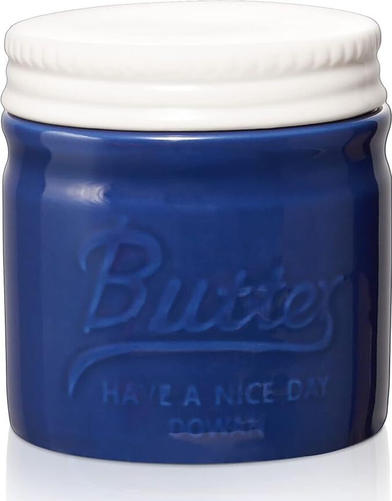 DOWAN Keramik Butterdose mit Deckel, hält Butter frisch und aromatisch, Französisches Design, spülmaschinengeeignet, Dunkelblau