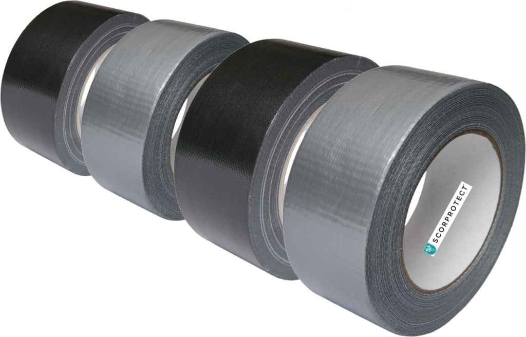 2x schwarz, 2x Silber stark klebendes Gewebeklebeband auf Rolle 48 mm x 50