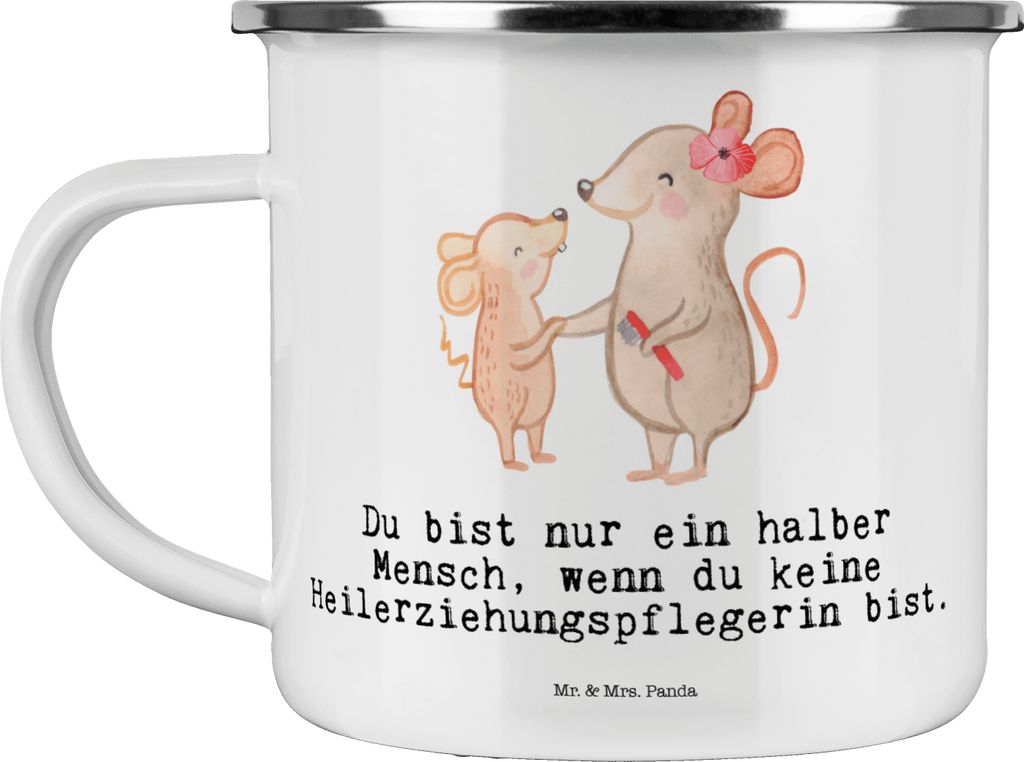 Mr. & Mrs. Panda Emaille Tasse Heilerziehungspflegerin Herz - Weiß - Geschenk, Haferl, Becher, Kaffeepott, Heilerziehungspfleger, Pott, Heilpädag...