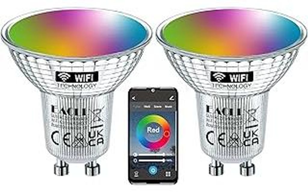 EACLL Smart Glühbirne GU10 LED WLAN Lampe, 4.8W 530LM, RGBW Farben änderbar, Dimmbar Warmweiß (2200K)-Kaltweiß (6500K) App/Sprach Steuern, Komp...