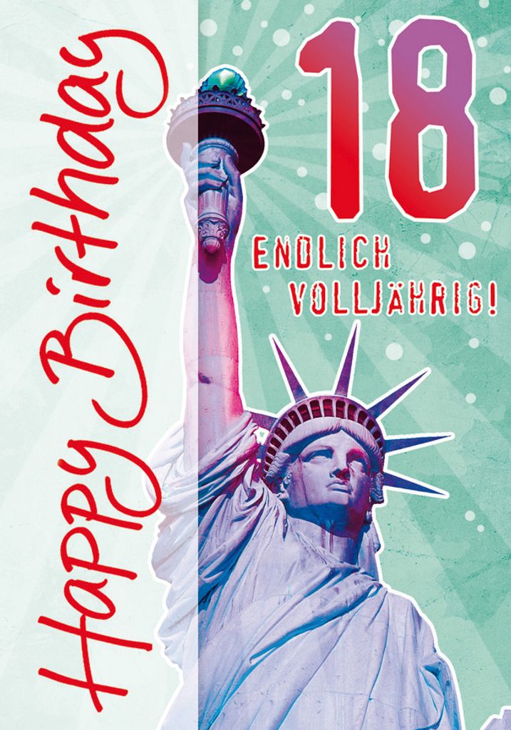 18 Geburtstag Volljährigkeit Glückwunschkarte im Format 115x17cm mit