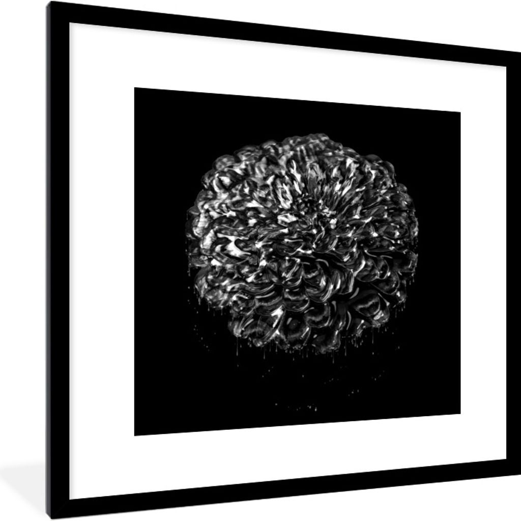 MuchoWow Gerahmtes Poster Blumen - Blätter - Schwarz - Weiß 40x40 cm - Poster mit Schwarzem Bilderrahmen Wandposter Rahmen Foto Bilder - Poster...
