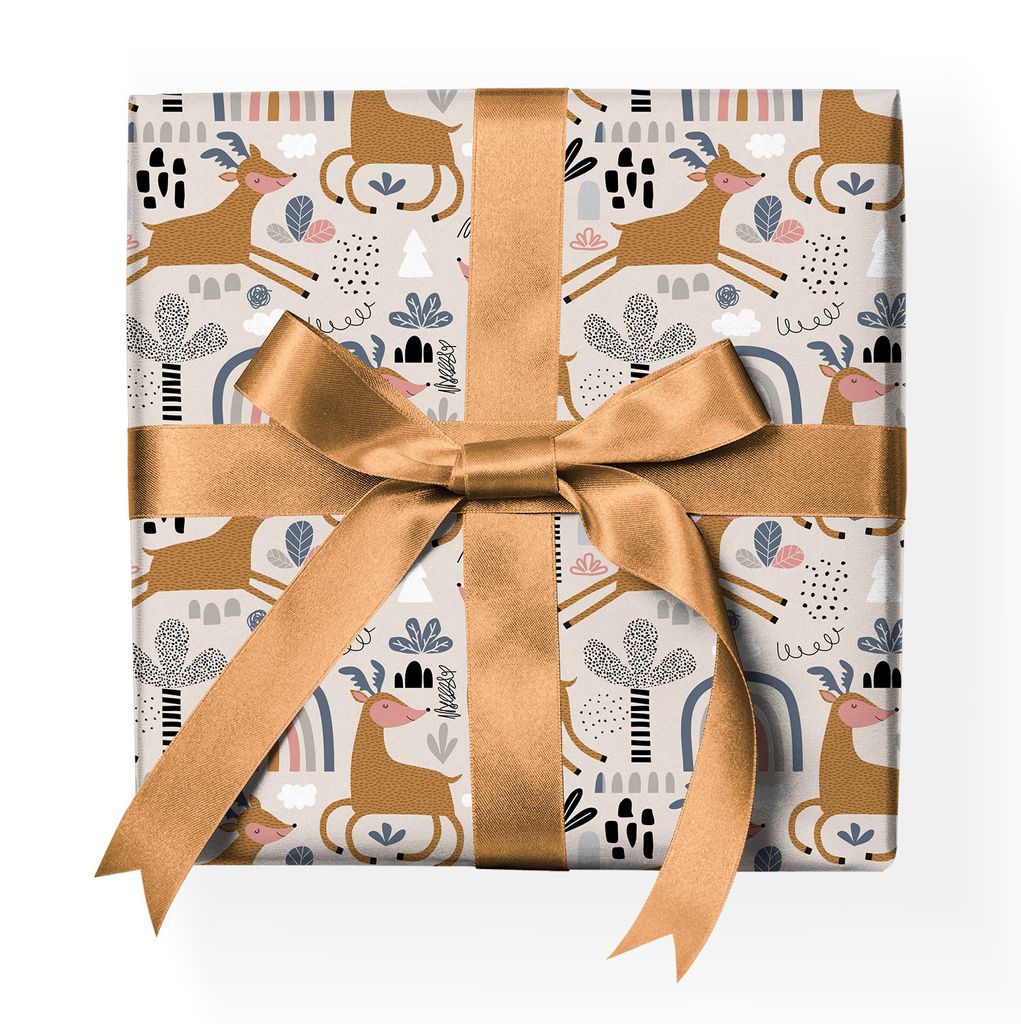 Süßes moderne Geschenkpapier mit Reh, Regenbogen, braun - G23047, 32 x 48cm