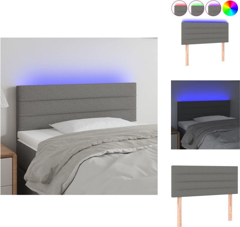 vidaXL LED Kopfteil Dunkelgrau 100x5x78/88 cm Stoff - Kopf- & Fußenden