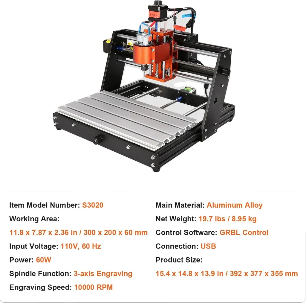 Fraiseuse CNC 300W avec Broche Haute Précision et Zone 30x20cm