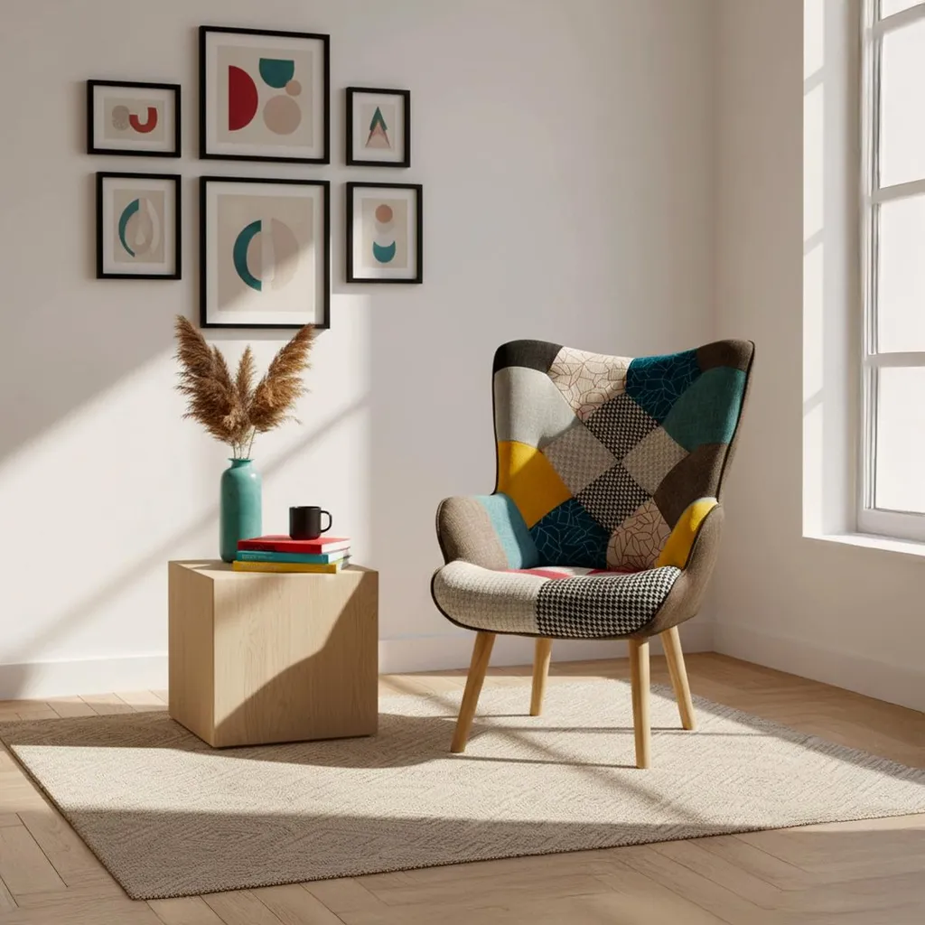 Fauteuil Patchwork Design Patchy Chic - Assise Ergonomique et Tissu Coloré - 5