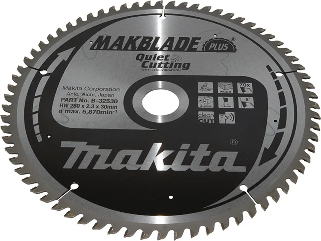Makita MAKBLADE PLUS 260 x 30 mm 70 Dents Lame de Scie Circulaire Bois