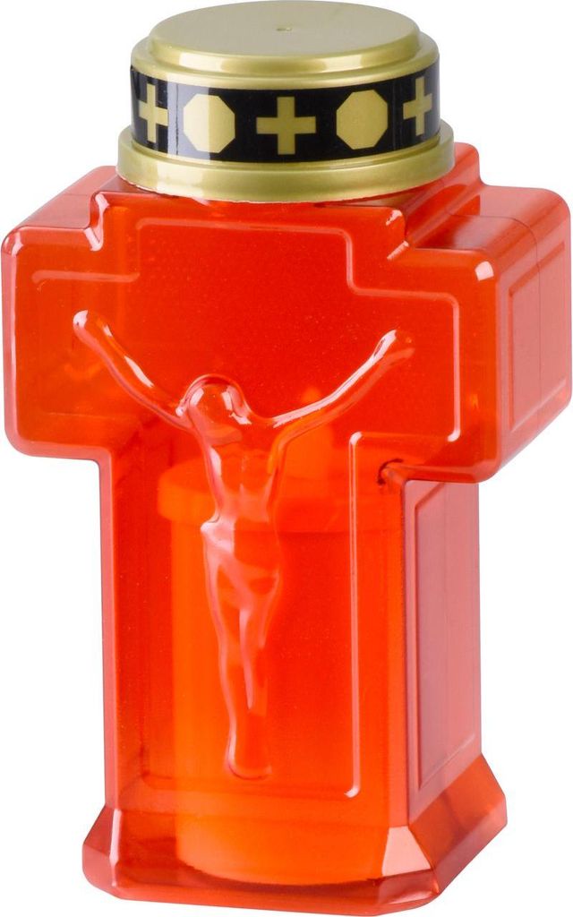 Candela MagicHome, a croce, LED, per tomba, rossa, 2xAA, Immagine del prodotto 