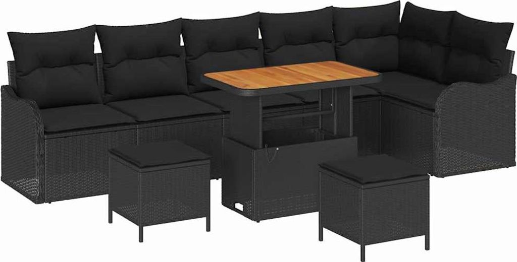 vidaXL Garten-Sofa-Set mit Kissen mit Speicher 9 pcs Schwarz