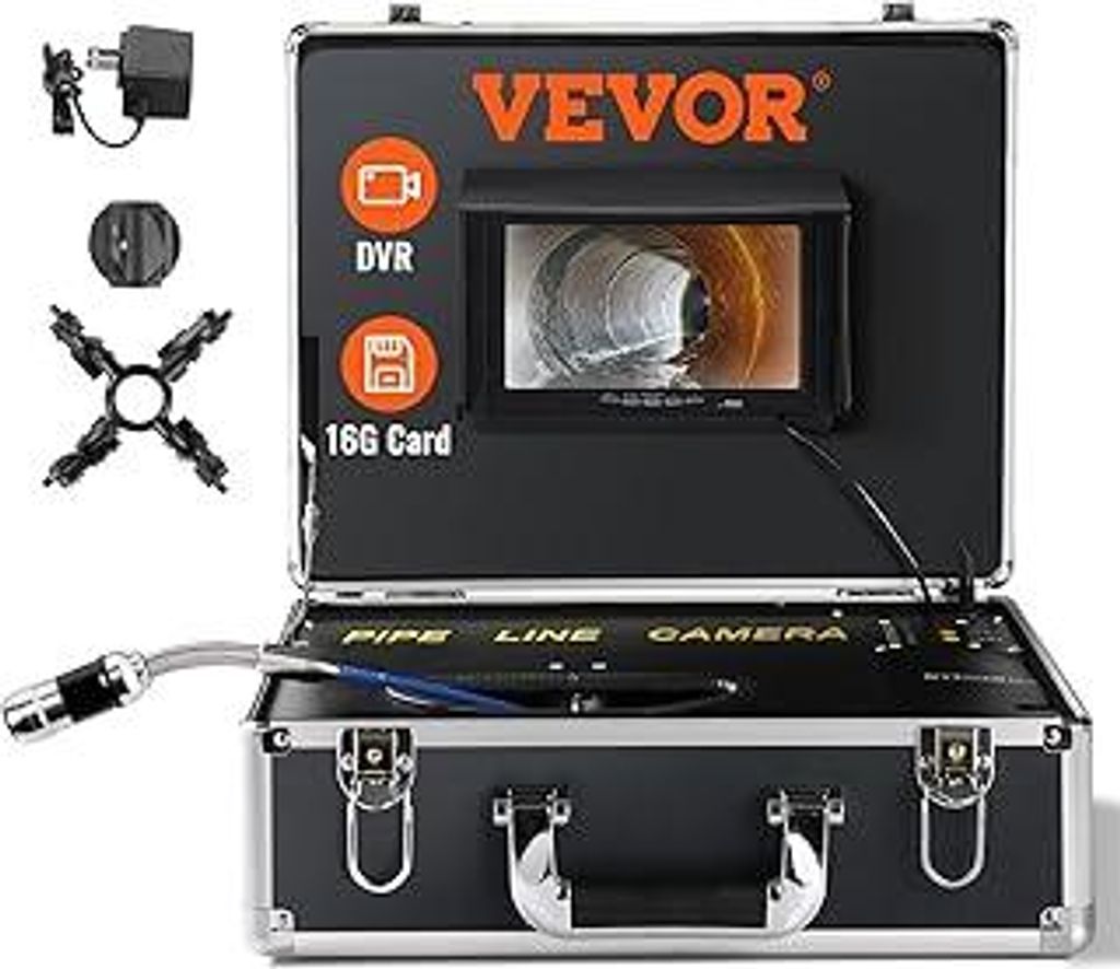 VEVOR 7 Profi Rohrkamera 20m Industrie Inspektionskamera 1000TVL Endoskop Kanalkamera 16GB SD-Karte IP68 Wasserdicht 480P Farbmonitor DVR 4500mAh L...