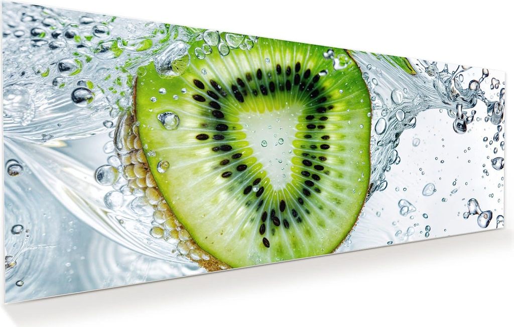 Glasbild 125x50cm in XXL für Wohnzimmer, Schlafzimmer Motiv Kiwi im Wasser
