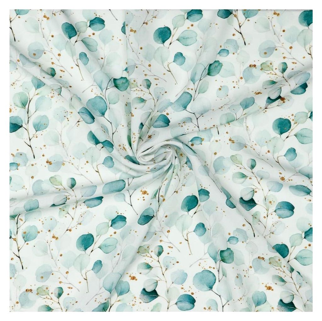 Viskose We mit floralem Druck | für Damenbekleidung wie Blusen, Kleider | Meterware | ab 50x140cm (Eukalyptus, weiß)