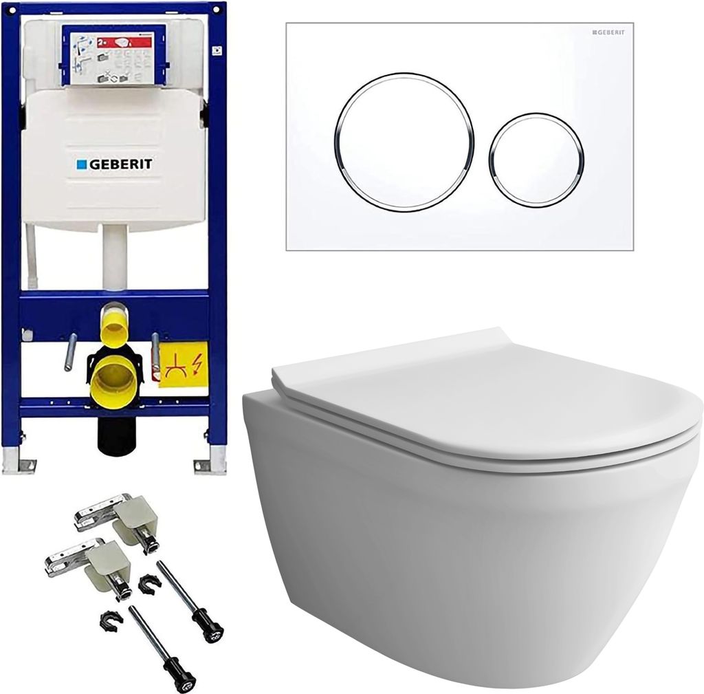 Alpenberger Spülrandloses Hänge WC Komplettset | Hänge-Toilette mit Nano Beschichtung | Wand WC & Softclose Sitz | Geberit Duofix UP320 Spülkas...
