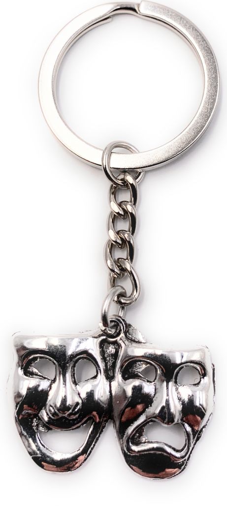 Onwomania Schlüsselanhänger Keychain Silber Metall 2 Masken Fasching Karneval Anhänger