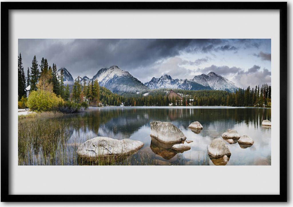 Bild 100x70 MDF-Rahmen Wandkunst See Berge Waldlandschaft