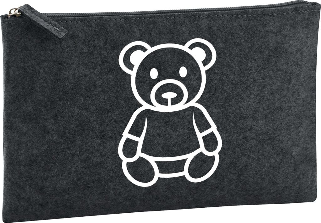 Huuraa Kulturbeutel Teddybär Knuddelbär 1 Liter Charcoal Filz Kosmetiktasche Geschenkidee