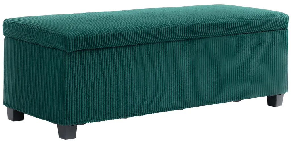 Banc de rangement salon ou entrée en velours vert pour gain de place